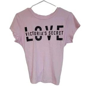 Victoria's Secret Women's Pink Cotton/Modal "Love" Graphic Tie Back Short Sle